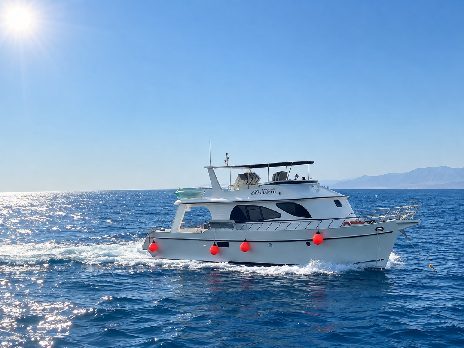 Barakah, Sea Guard's motor yacht, cruising the Red Sea at speed