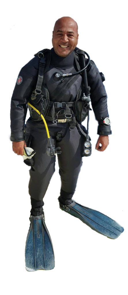 Yazan Alsaed, founder and PADI instructor at Sea Guard, in full scuba gear